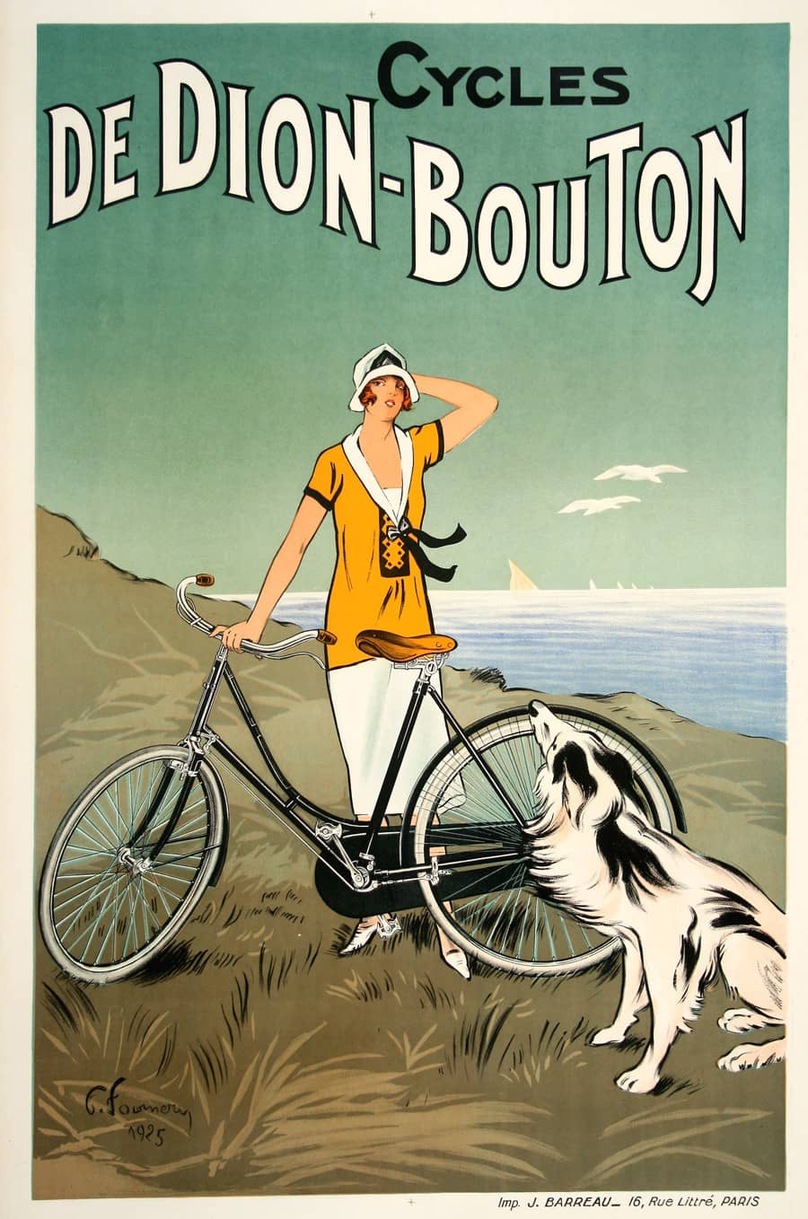 Original French Bicycle Poster 1925 De Dion Bouton by Fournery Art Deco
