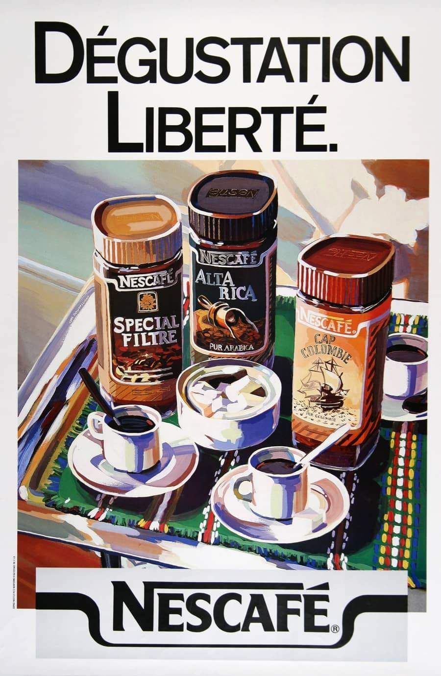 Original 1970's French Poster for Nescafe Coffee Degustation Liberte'