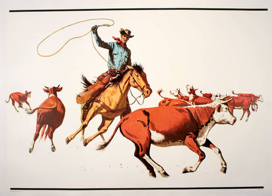 Original Vintage Del Monte Roundup Poster c1965 Rancher Cowboy