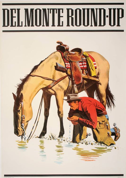 Del Monte Roundup Original Poster c1965 - Cowboy and Horse Drinking Water