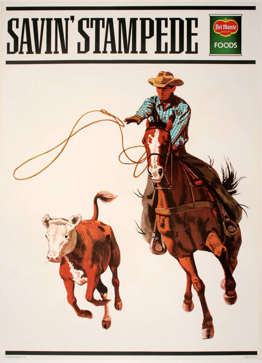 Del Monte Roundup Original Vintage Poster c1965 Cowboy Lassoing Cow