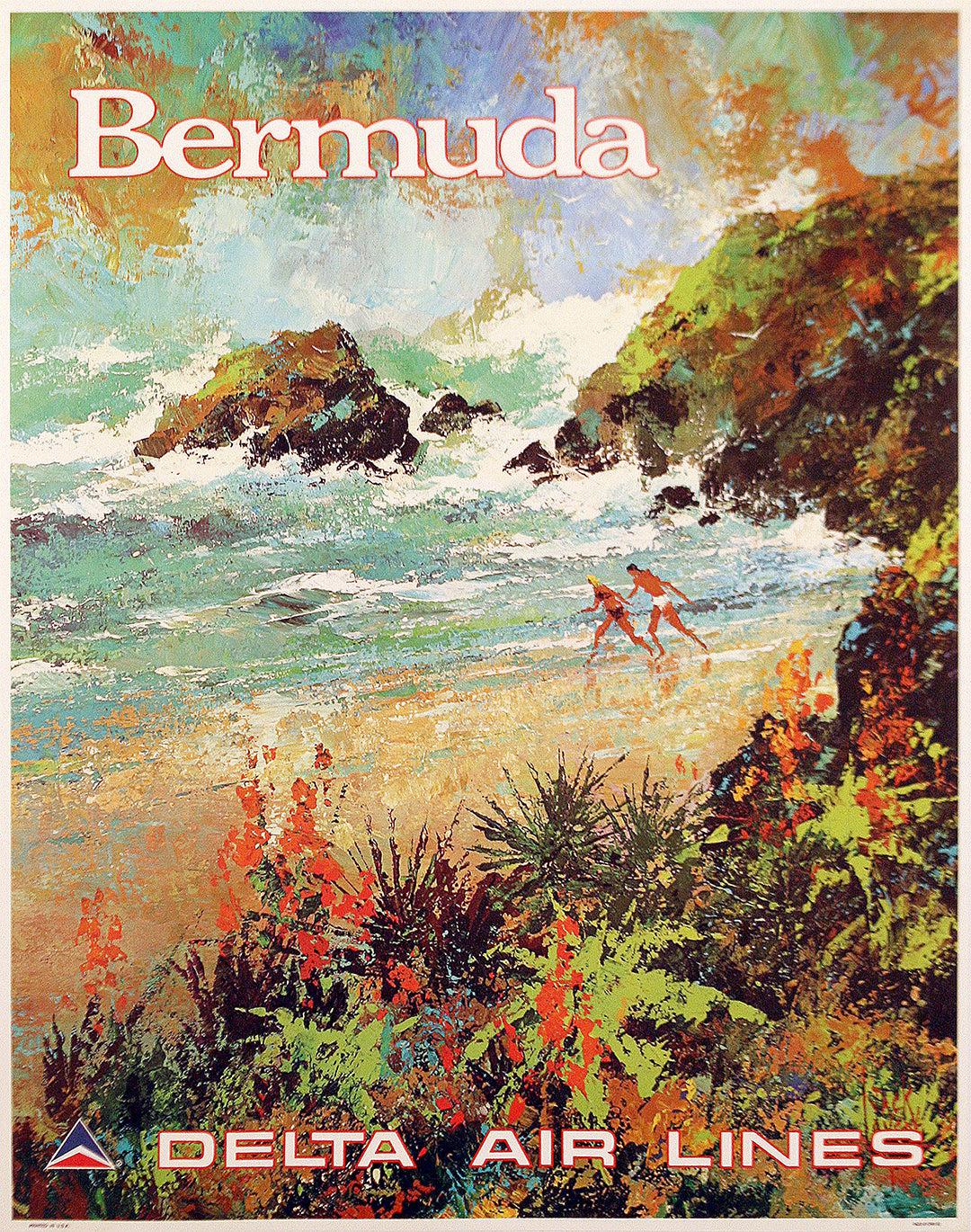 Original 1970's Delta Air Lines Poster Bermuda by Jack Laycox