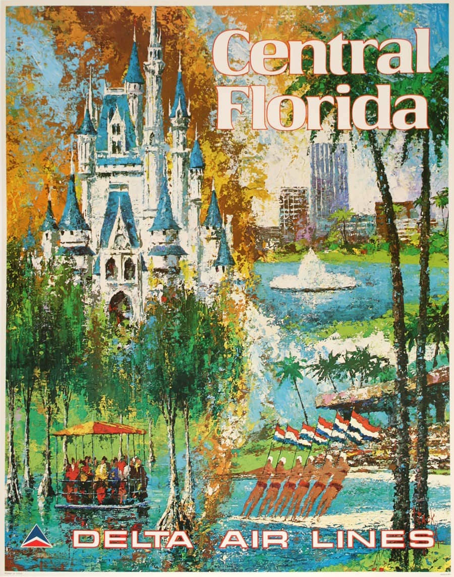 Original 1970's Delta Air Lines Poster for Central Florida by Jack Laycox