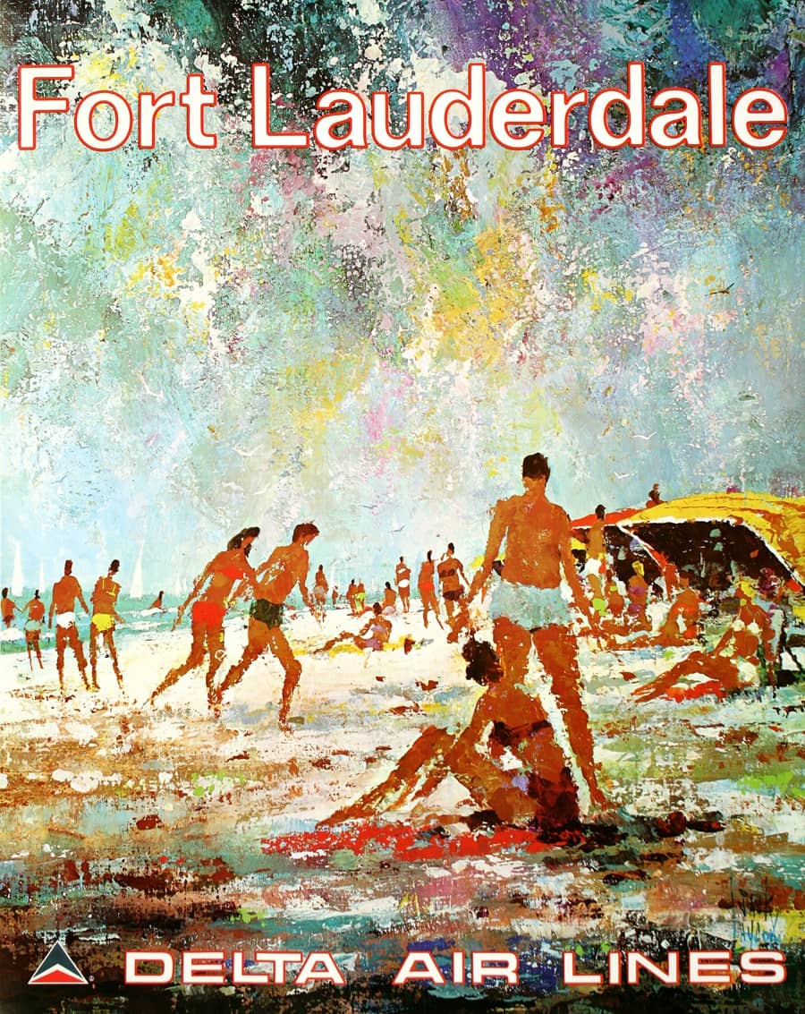 Original Vintage Delta Air Lines Fort Lauderdale Florida Poster by Jack  Laycox c1975