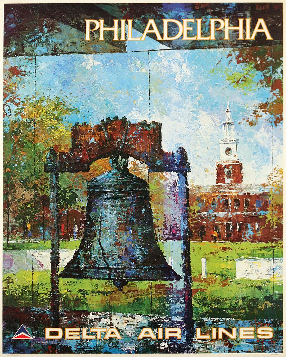 Original 1970's Delta Air Lines Poster for Philadelphia by Jack Laycox