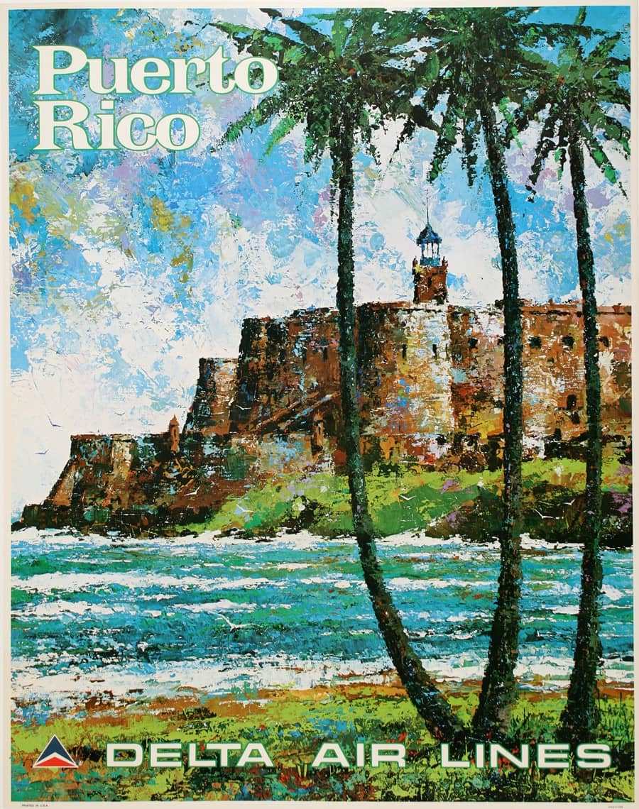 Original Delta Air Lines Puerto Rico Poster by Jack Laycox c1978
