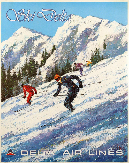 Original 1970's Delta Air Lines Poster for Ski Destinations by Jack Laycox