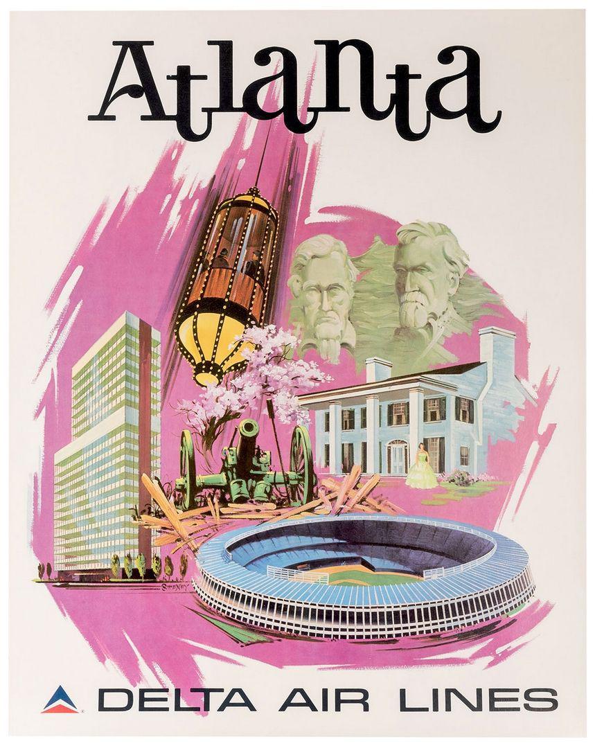 Original Delta Air Lines Poster c1960 by Fred Sweney - Atlanta