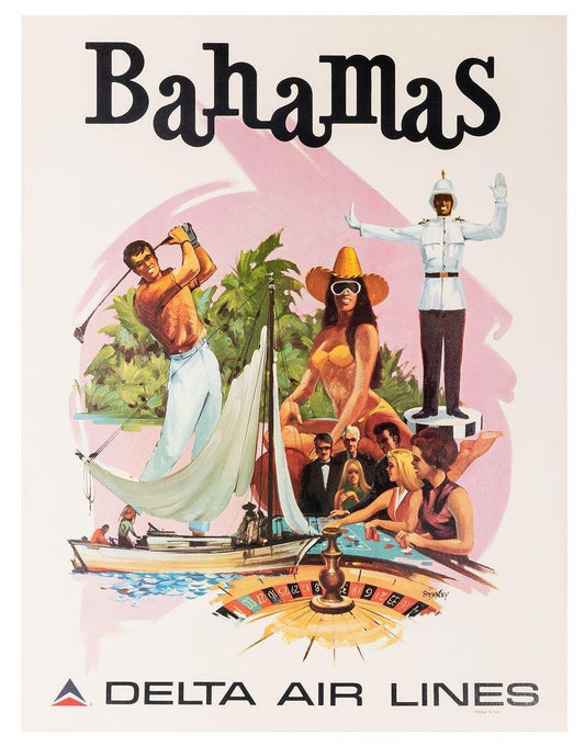 Original Delta Air Lines Poster c1960 by Fred Sweney - Bahamas