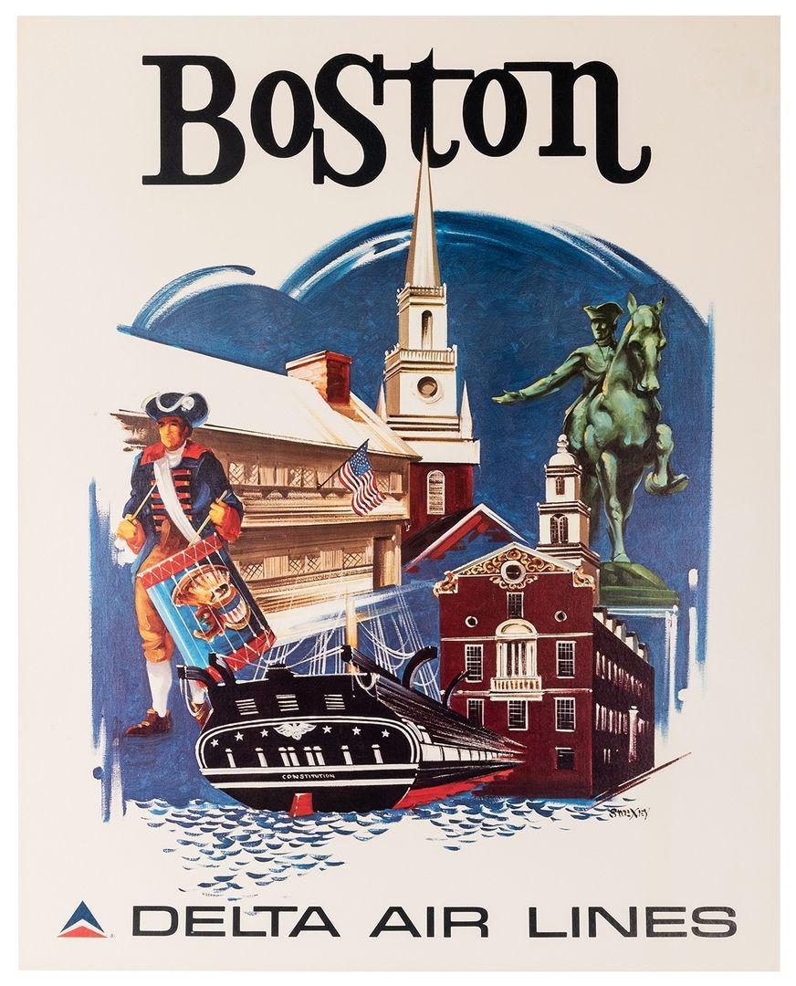 Original Delta Air Lines Poster c1960 by Fred Sweney - Boston