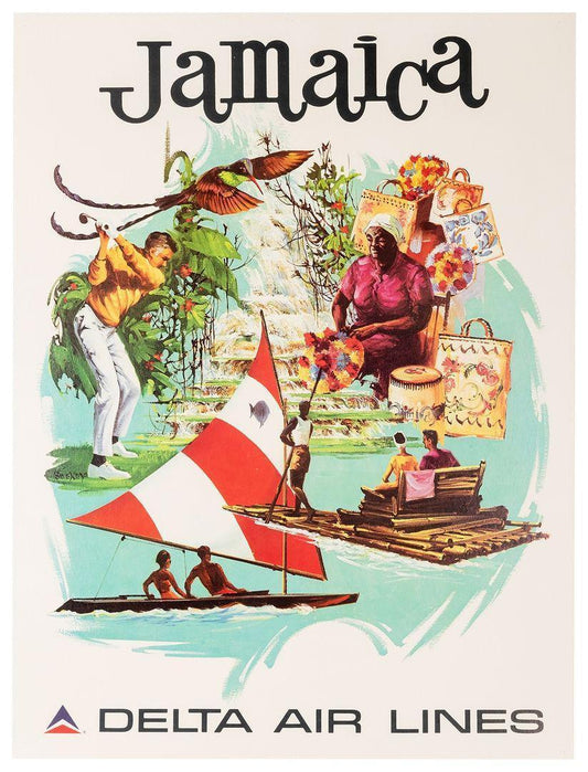 Original Delta Air Lines Poster c1960 by Fred Sweney - Jamaica