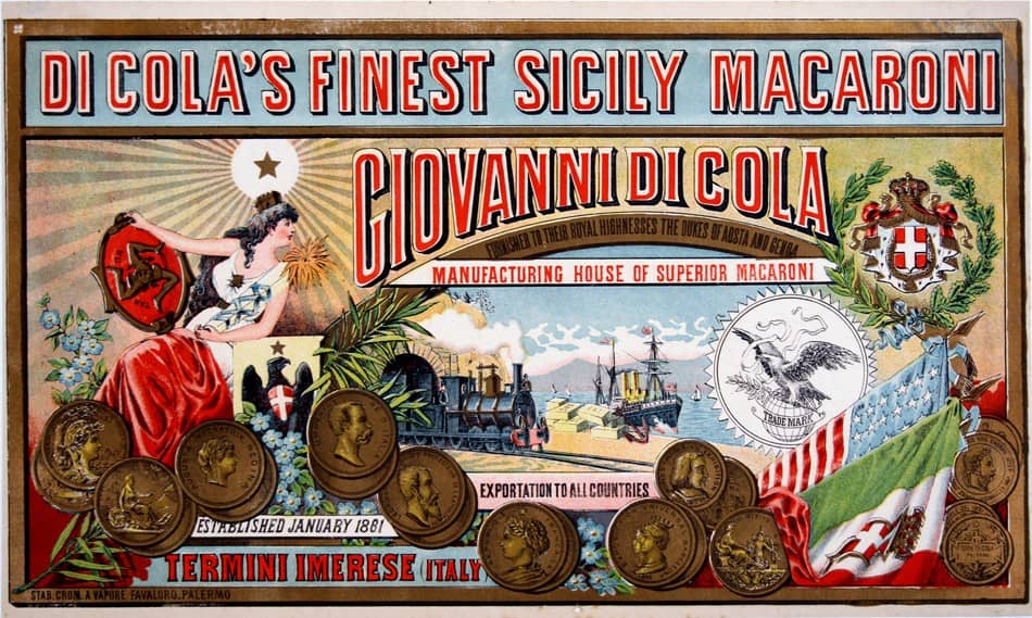Original Italian Food Poster - Di Cola's Finest Sicily Macaroni c1920