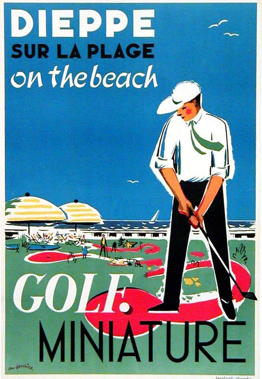 Original Vintage Miniature Golf Poster Dieppe by Gambier c1955