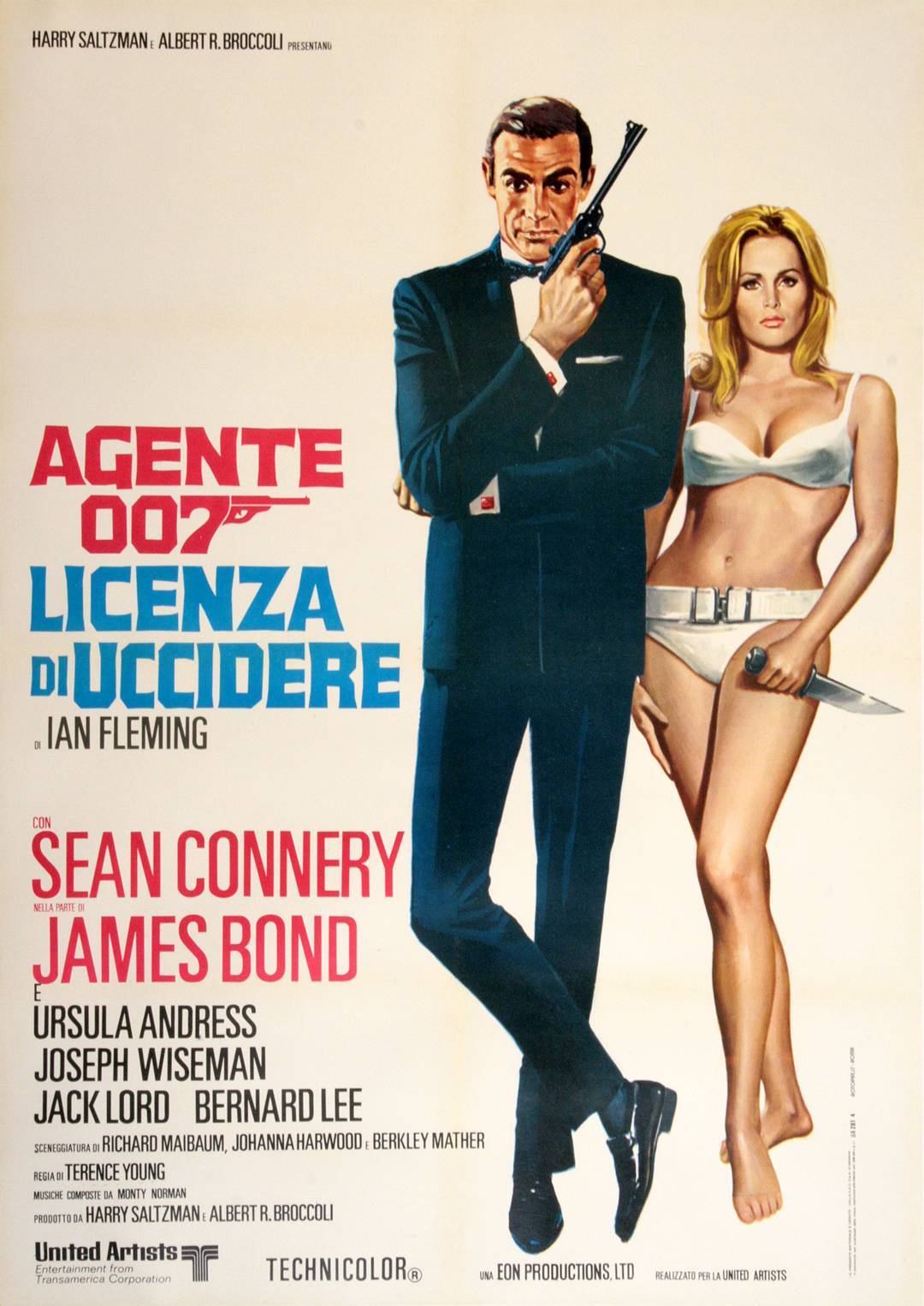 Italian James Bond Poster C1971 - Dr No Licenza Di Uccidere Sean Connery Ursula Andress Re Release