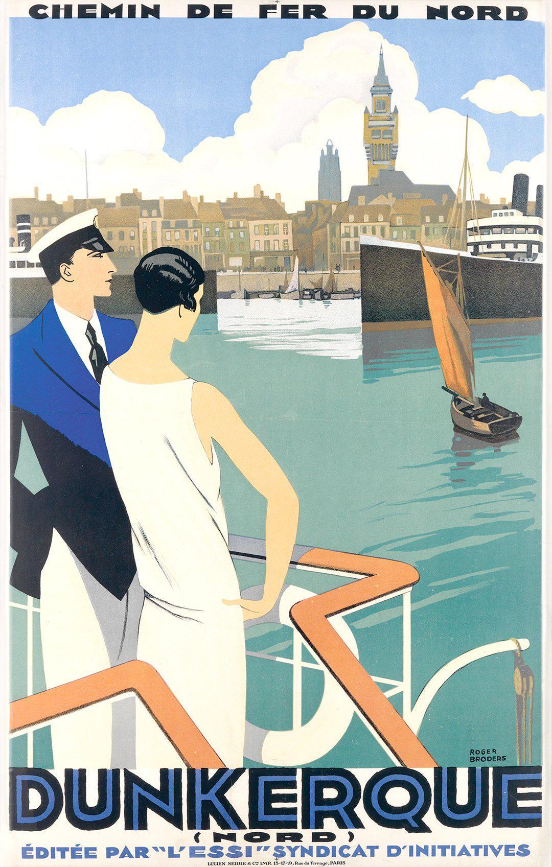 Original Vintage Travel Poster Dunkerque by Roger Broders 1930 Art Deco
