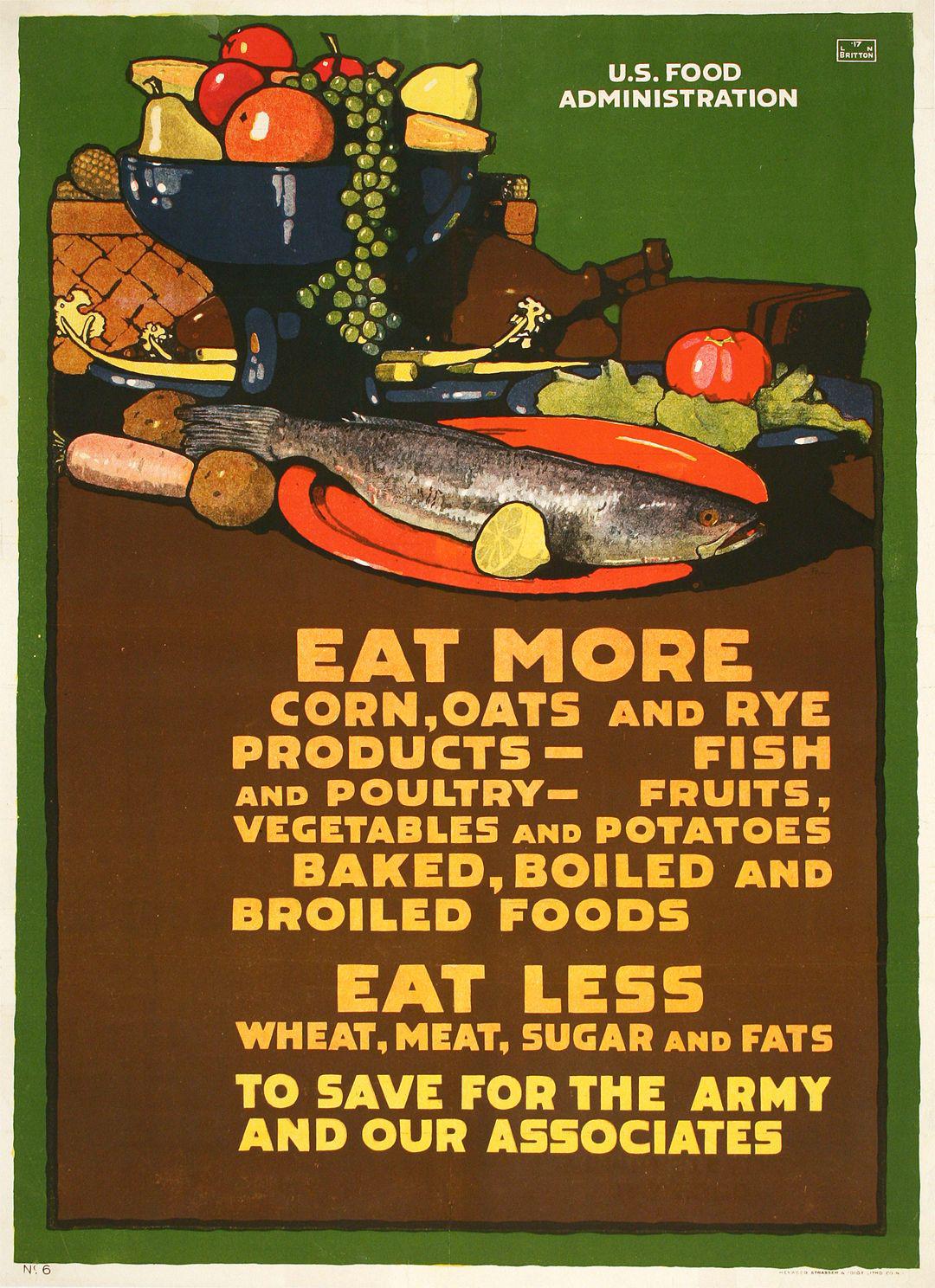 Original Vintage WWI Poster - Eat More Corn, Oats by L.N.Britton 1917 US Food Admin.