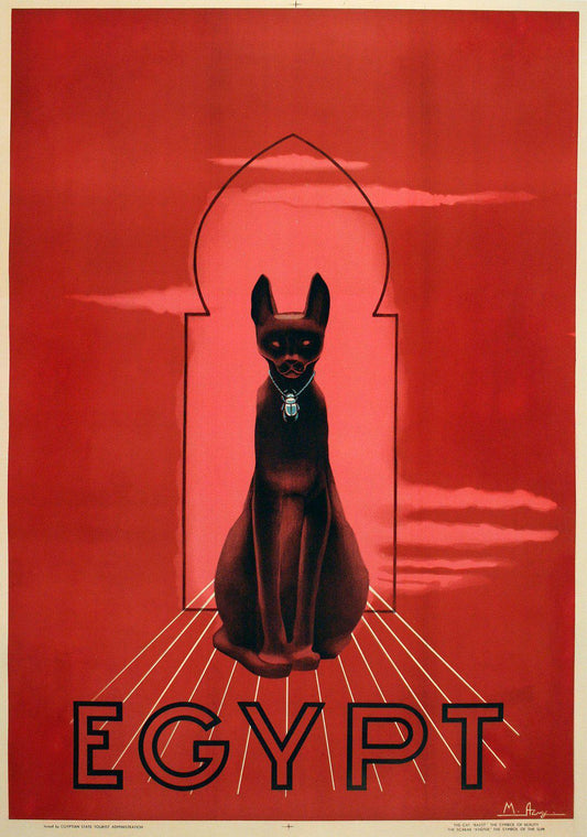 Original Vintage Travel Poster Egypt Bastet Cat by Azmy c1938