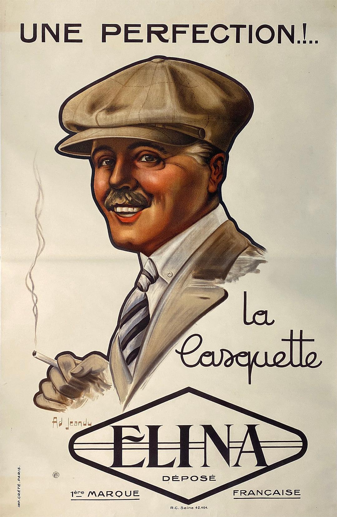 Elina la Casquette French Men's Hat Poster by Jeandy c1915 Oversize
