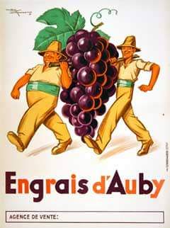 Engrais D'Auby 1937 Original French Poster by Henri LeMonnier Grape Harvest