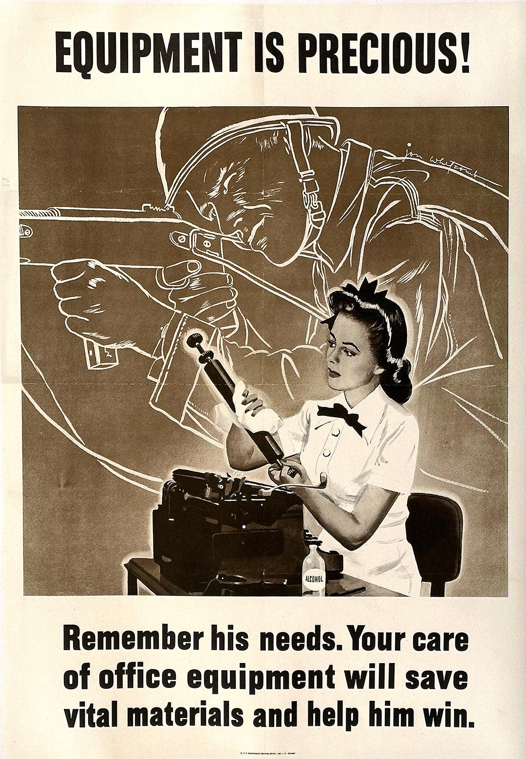 Original Vintage WWII Poster Equipment is Precious by Whitcomb Women in the War 1943