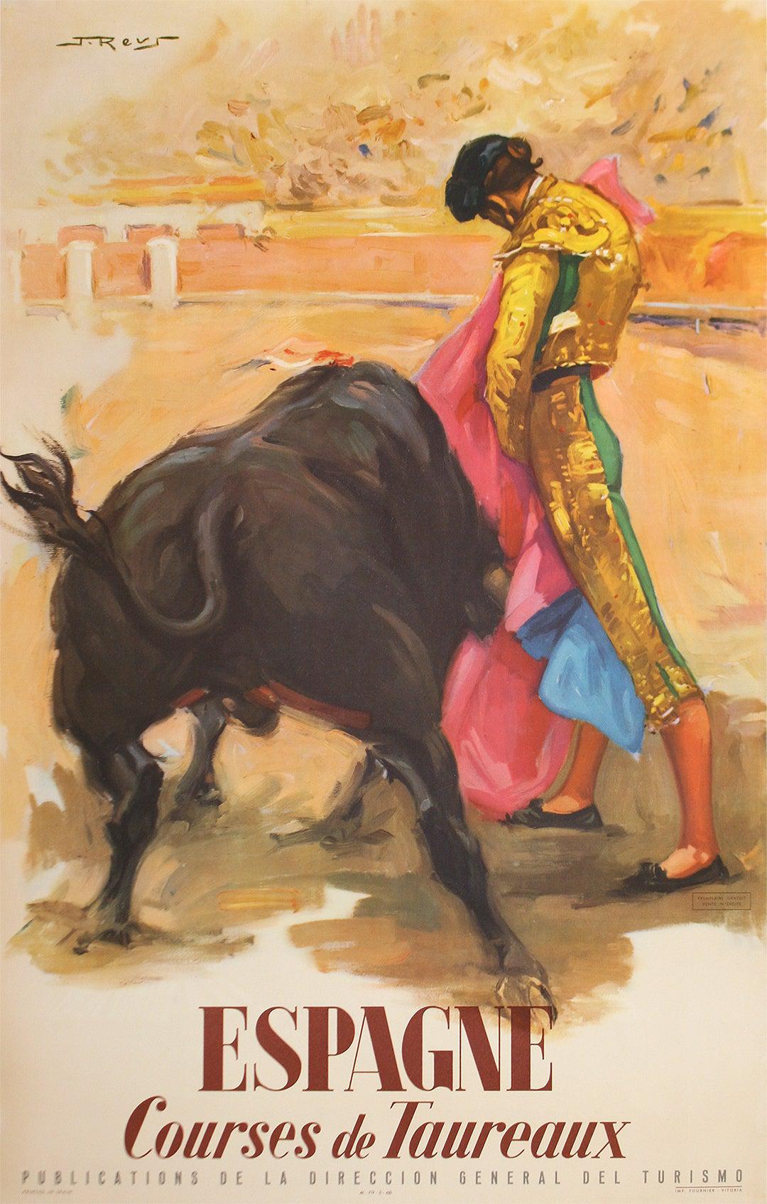 Spanish Original Vintage Bullfight Poster c1955 - Espagne Courses de Taureaux by Reus
