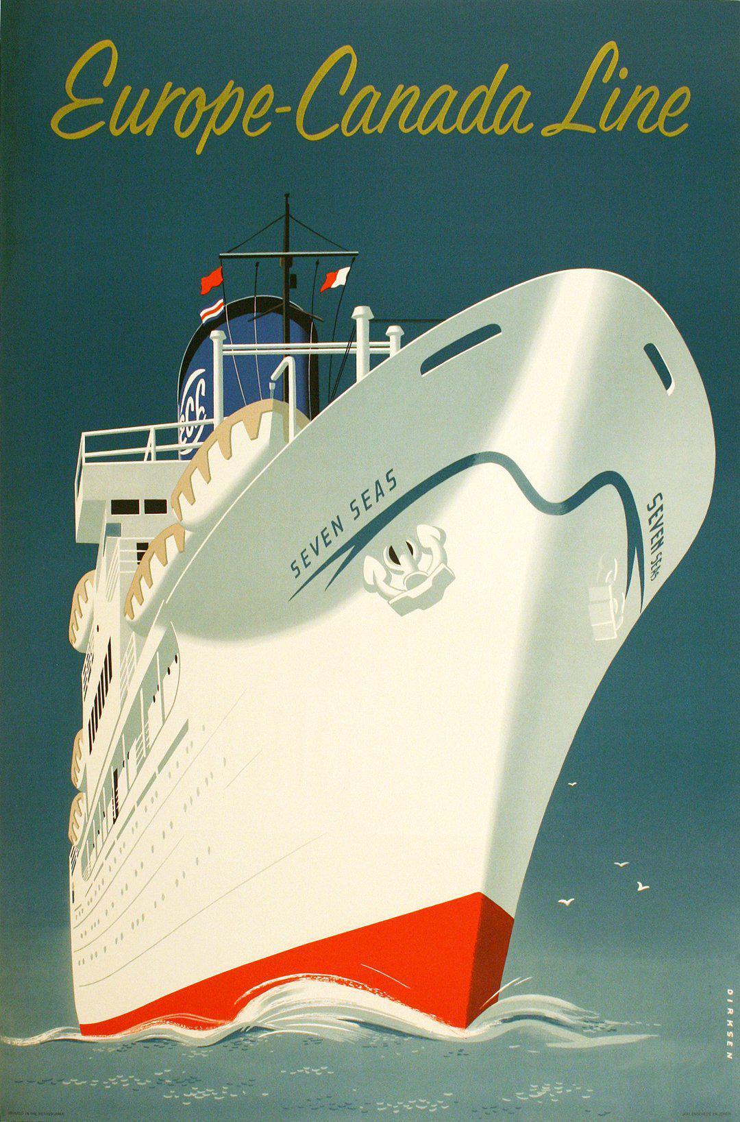 Original Vintage Cruise Poster Europe - Canada Line Seven Seas by Dirksen 1955
