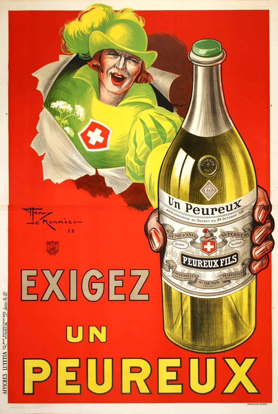 Original Vintage French Exigez Un Peureux Poster by Henri LeMonnier c1925