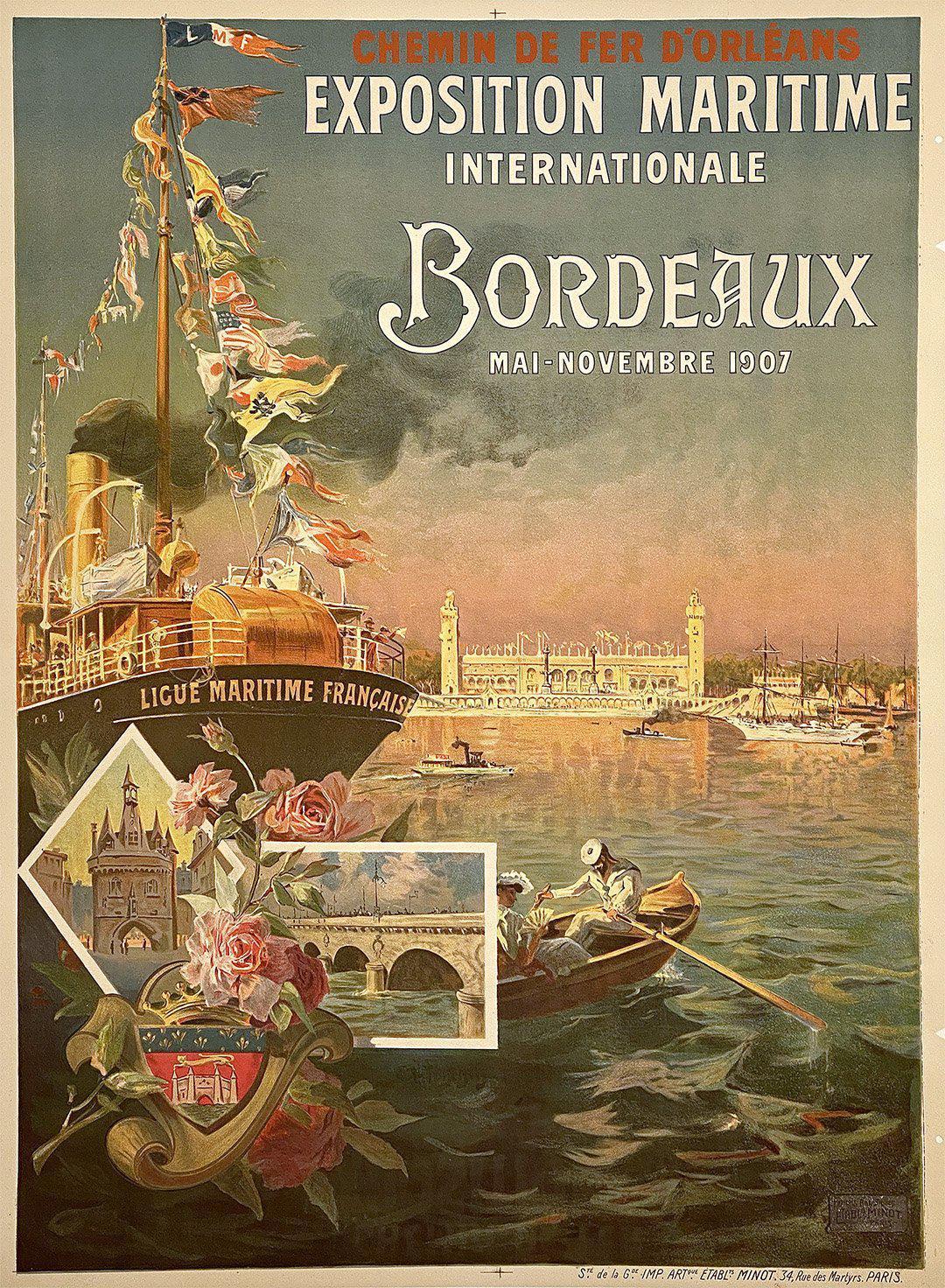French Original Poster 1907 for Maritime Exposition in Bordeaux by Ponchin