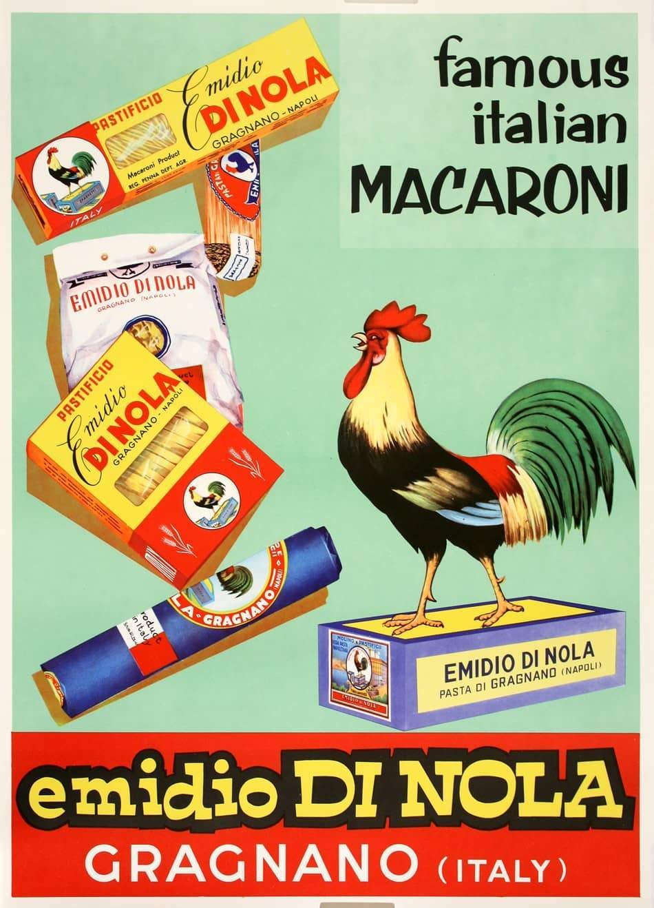 Original Vintage 1950's Italian Macaroni Poster - Di Nola's Pasta