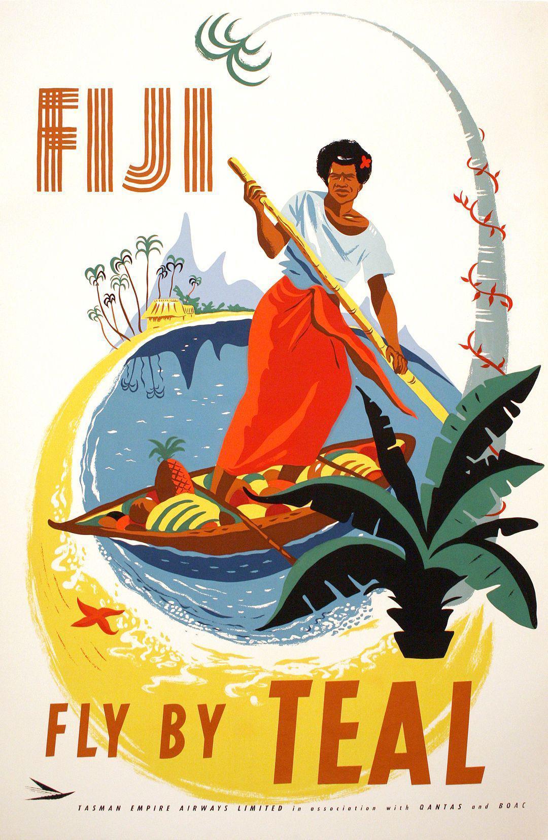 Fiji - Fly by TEAL Original 1950's Poster