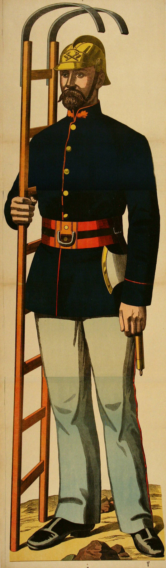 Original C1880 Vintage Poster - Fireman Holding Ladder 84  - Wissembourg Collection