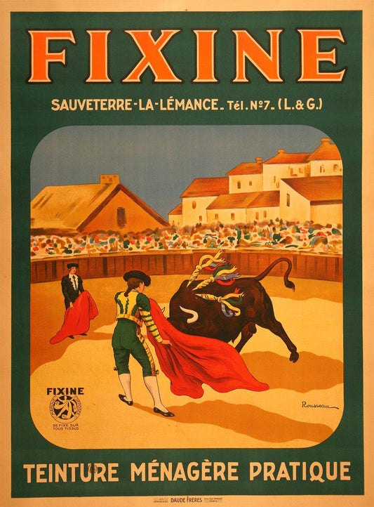 Original 1950's Vintage French Poster for Fixine Teinture Bullfight by Rousseau
