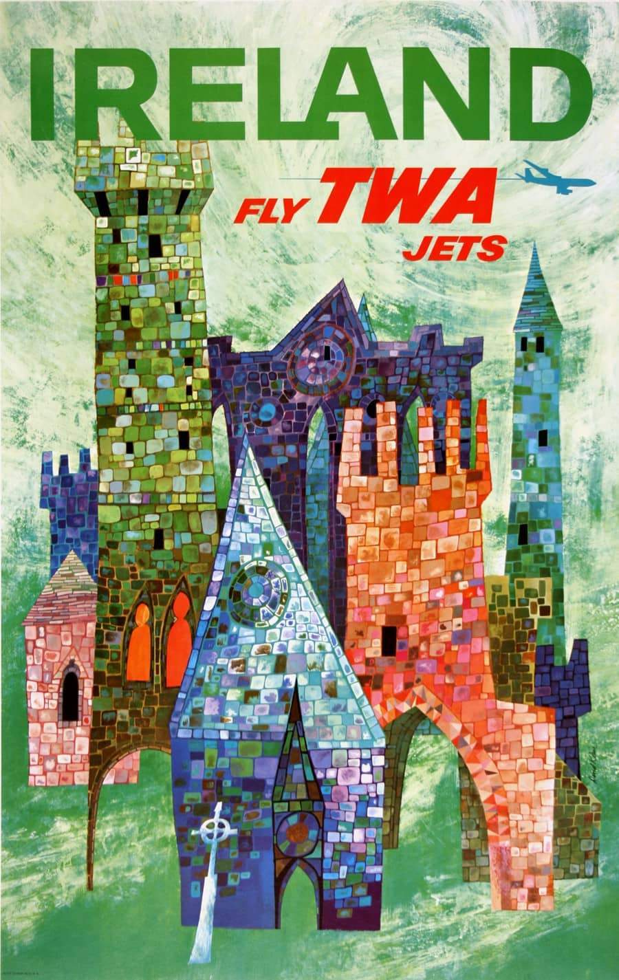 Original Vintage David Klein Poster c1955 - TWA - Ireland