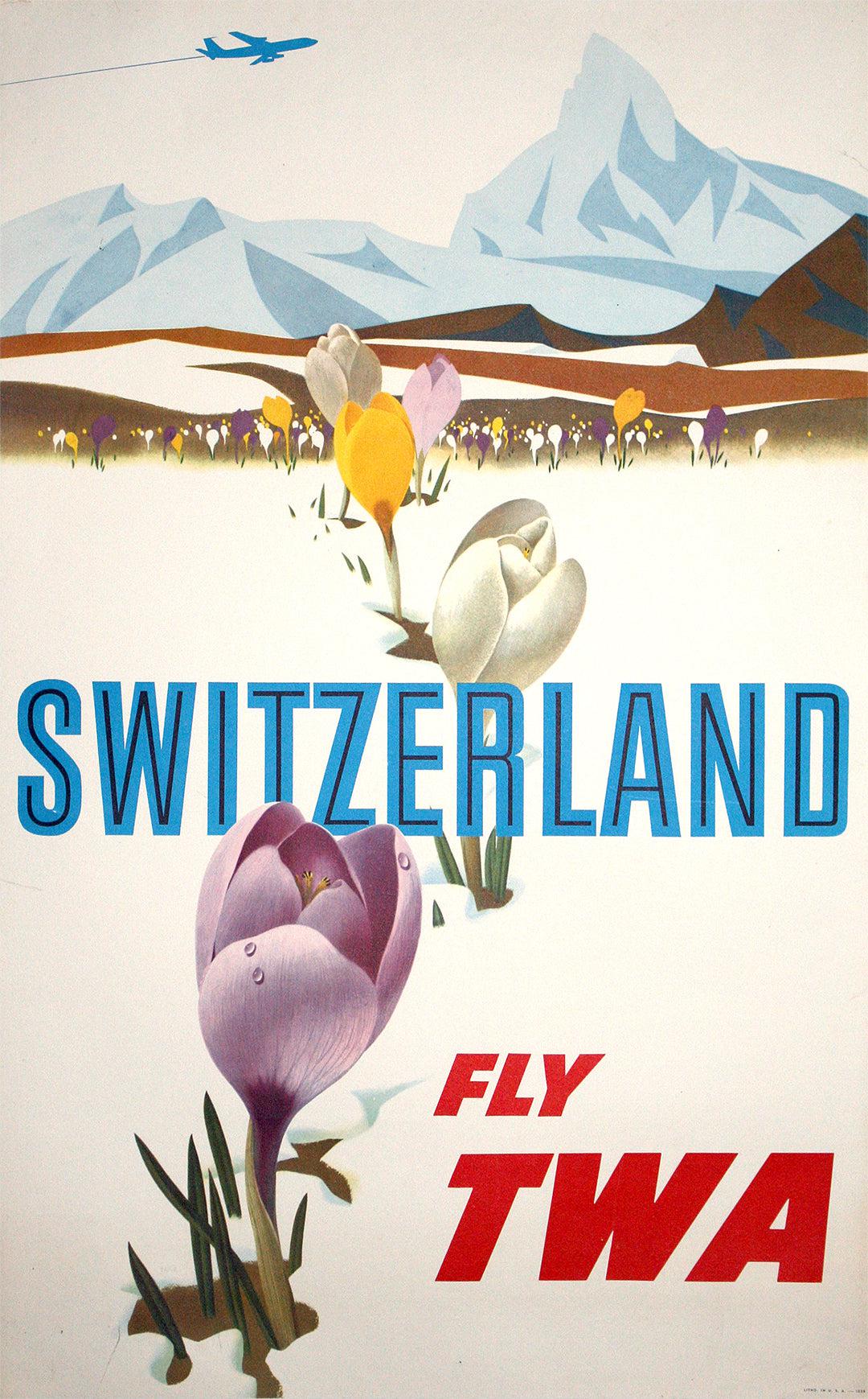 Original Vintage David Klein TWA Poster Switzerland c1960