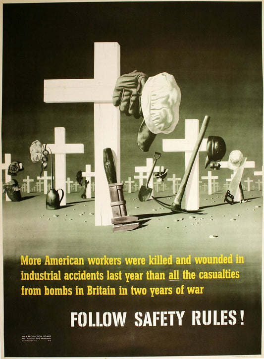 Original Vintage 1942 WWII Poster - Follow Safety Rules
