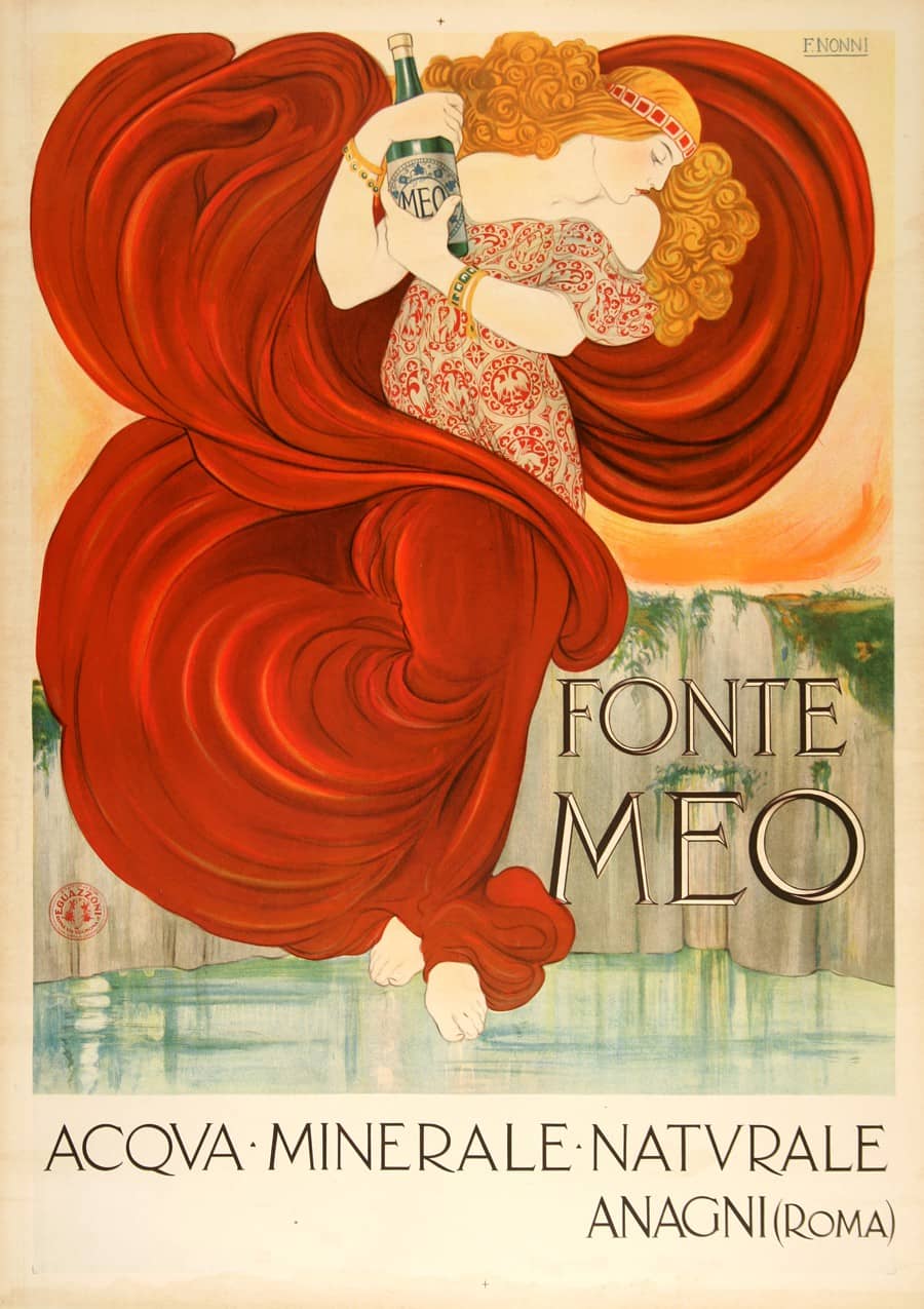 Original Vintage Fonte Meo Italian Poster by Francesco Nonni c1910 - Mineral Water