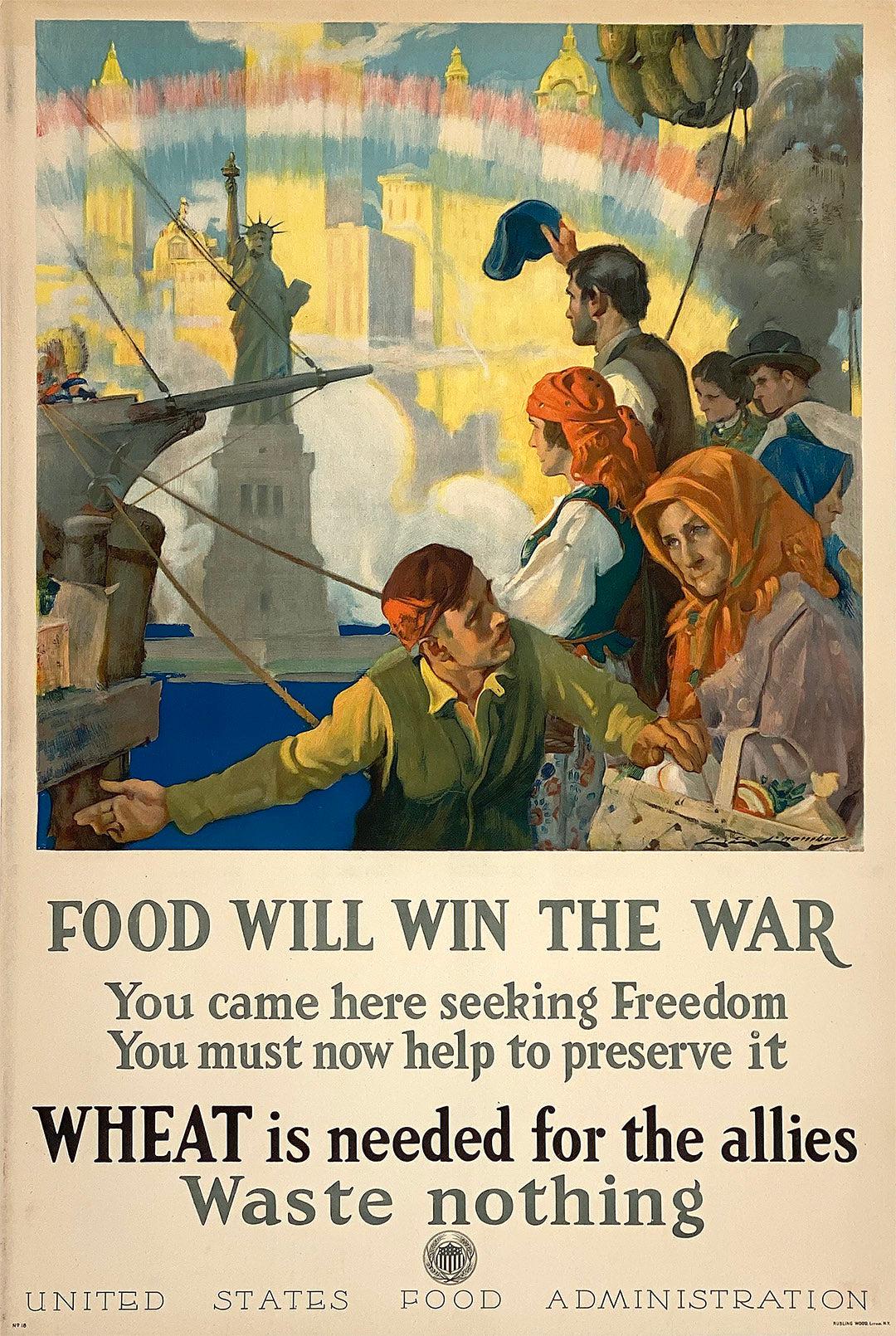 Original Vintage WWI Food will Win the War Poster by Chambers c1917 Statue of Liberty