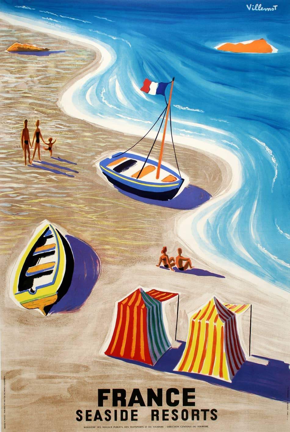Original Vintage Villemot 1955 Poster France Seaside Travel