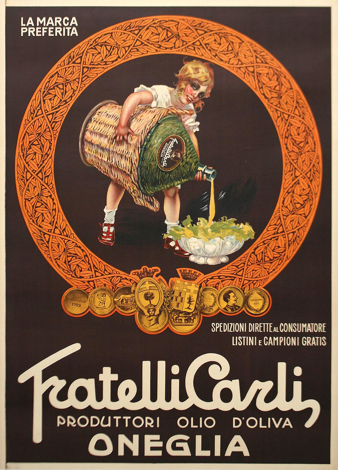 Fratelli Carli Original Vintage Olive Oil Poster by Codognato c1925