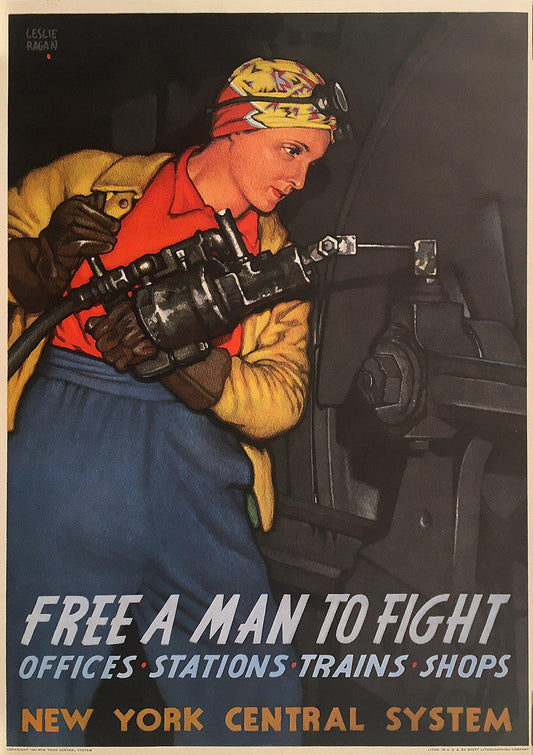 Original Vintage WWII Poster Free a Man to Fight by Leslie Ragan 1943 Rare