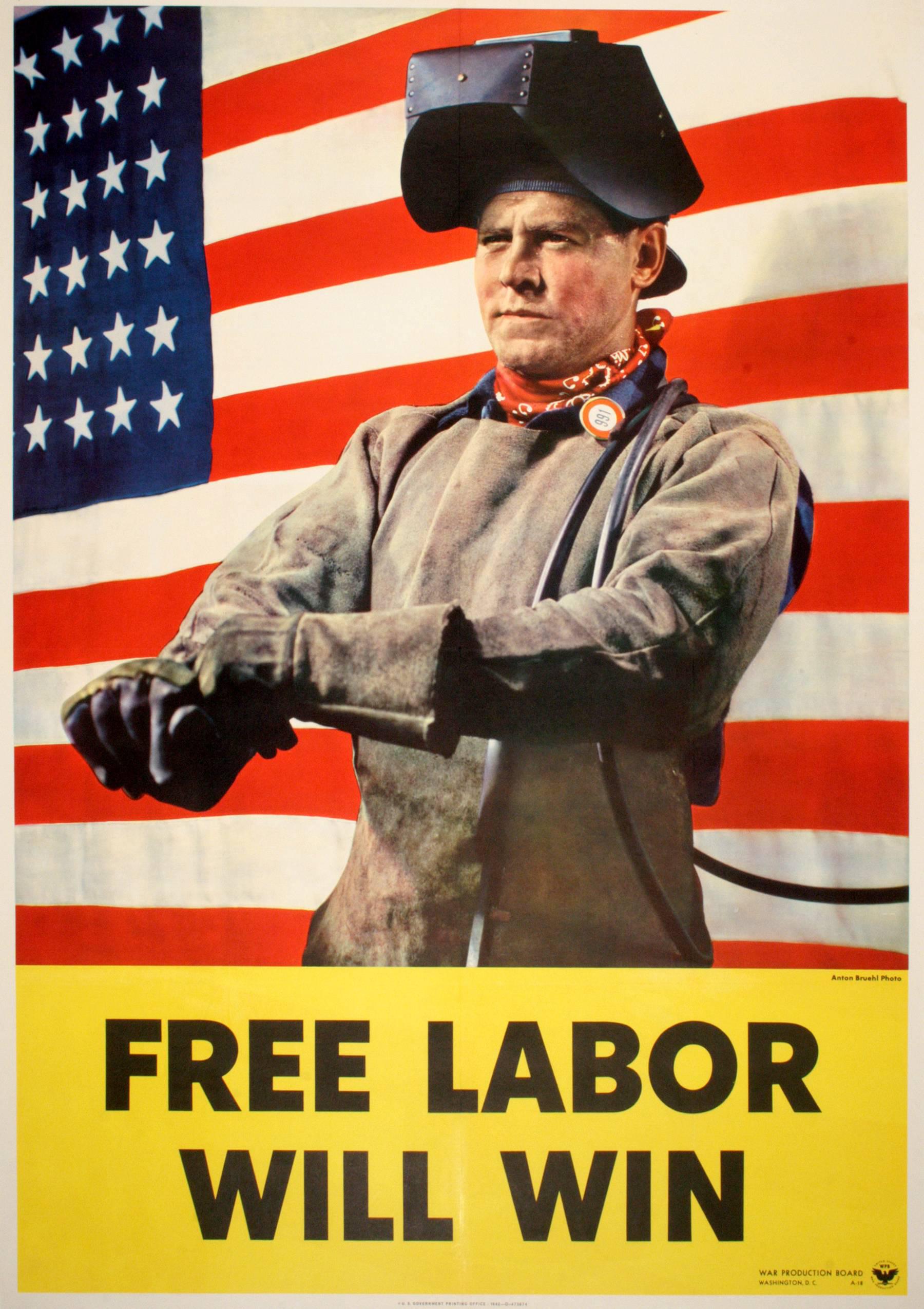 Original American WWII Poster 1942 by Anton Bruell - Free Labor Will Win