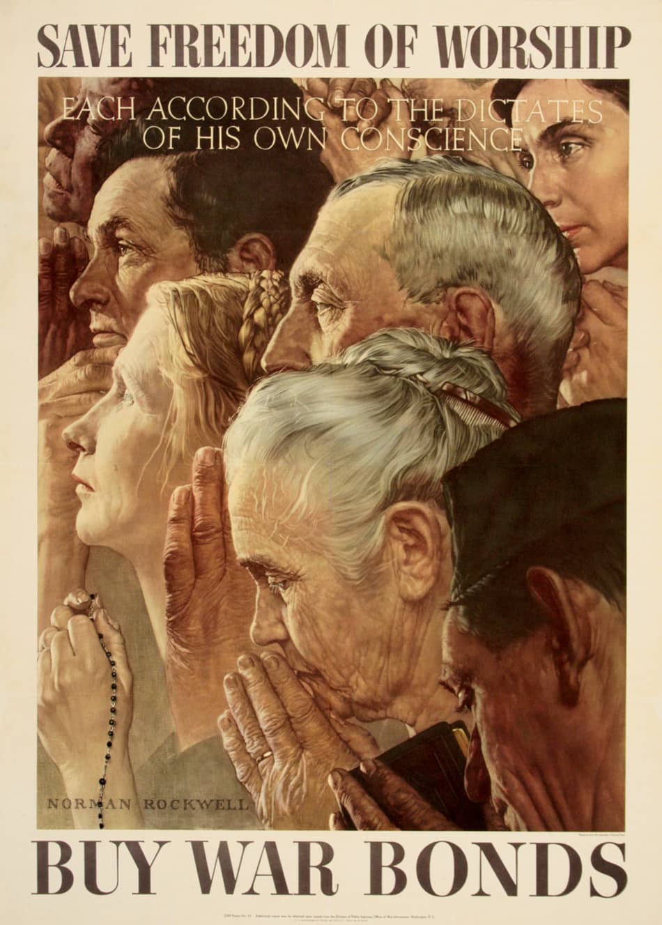 Norman Rockwell Original Freedom of Worship Poster from 1943