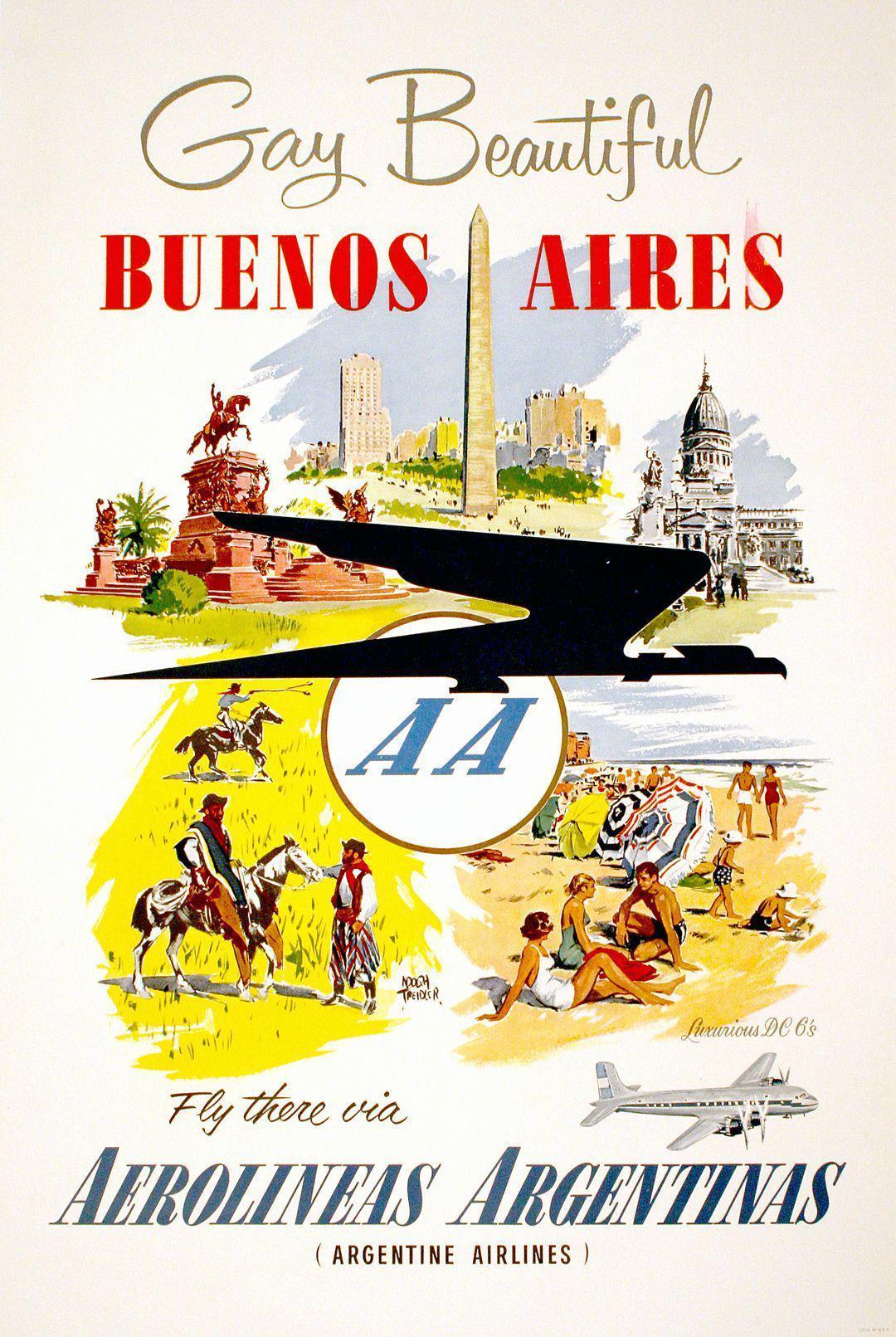 Original Gay Beautiful Buenos Aires 1950's Poster by Adolph Treidler
