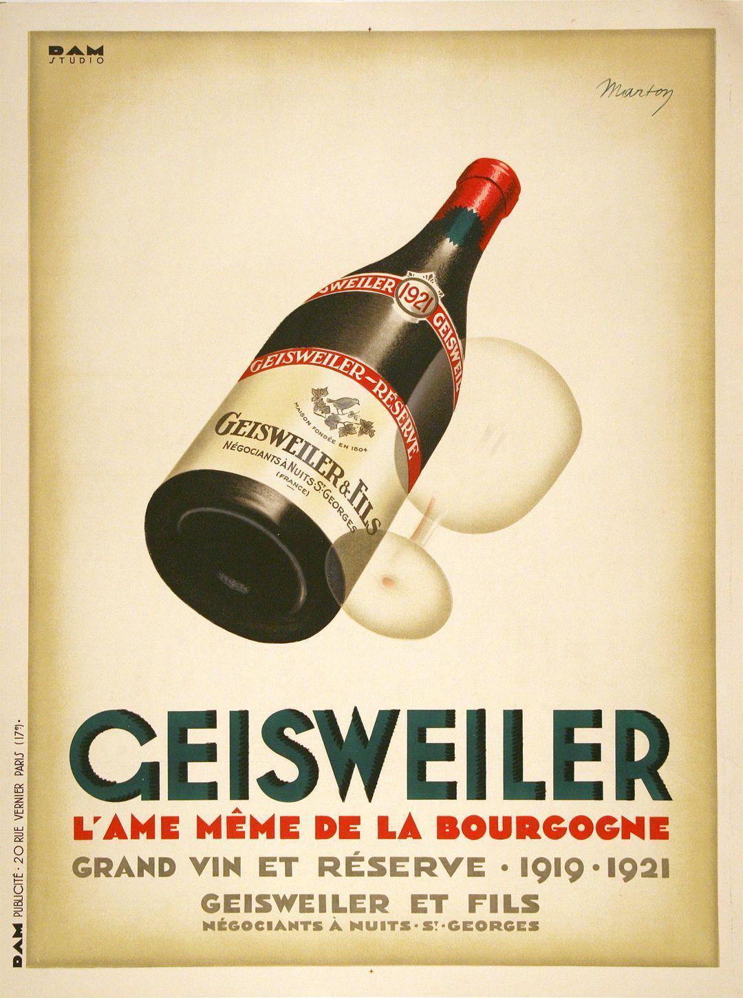 Geisweiler Original French Wine Poster by Lajos Marton