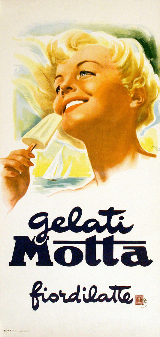 Original Italian Ice Cream Poster Gelati Motta by Rossi 1960