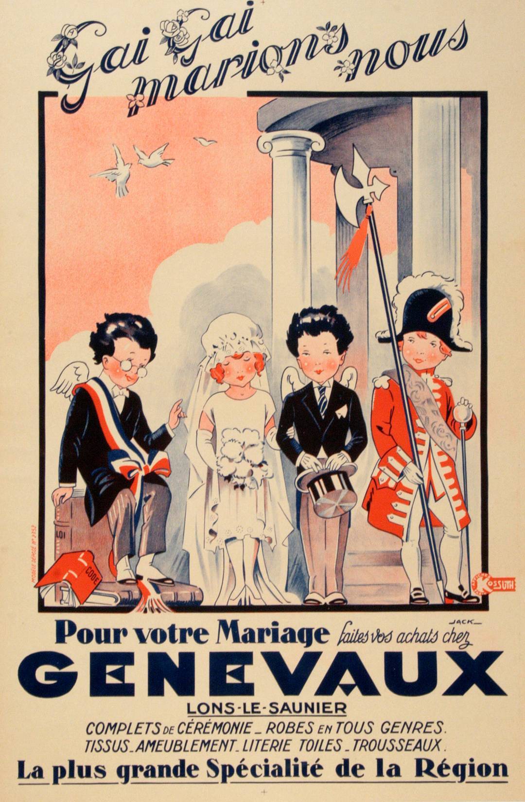Original Vintage French Poster 1930's - Genevaux for Bridal Wear