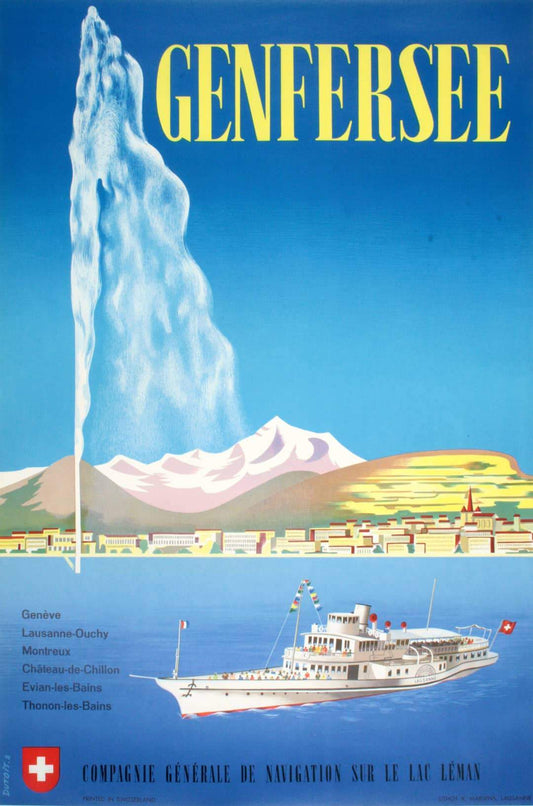Genfersee Boat Poster by albert Dutoit 1957 Swiss