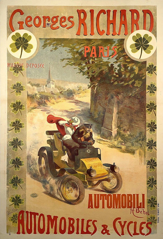 Original Georges Richard Automobiles & Cycles Poster by Henri Behel c1901