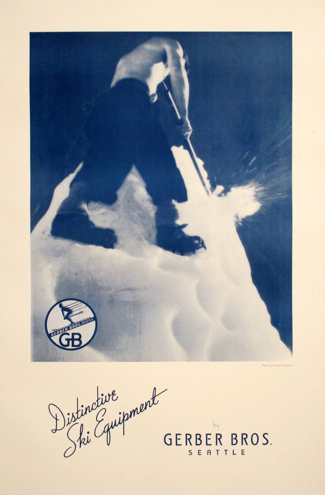 Original Vintage 1950's Gerber Bros. Seattle Ski Poster - Climber in Photo