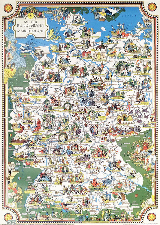 Original Vintage Poster German Fairytale Map by Leo Faller Bundesbahn
